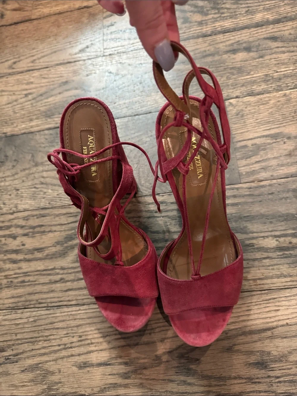 Aquazzura Fuchsia Suede Platform Block Heel Sandals